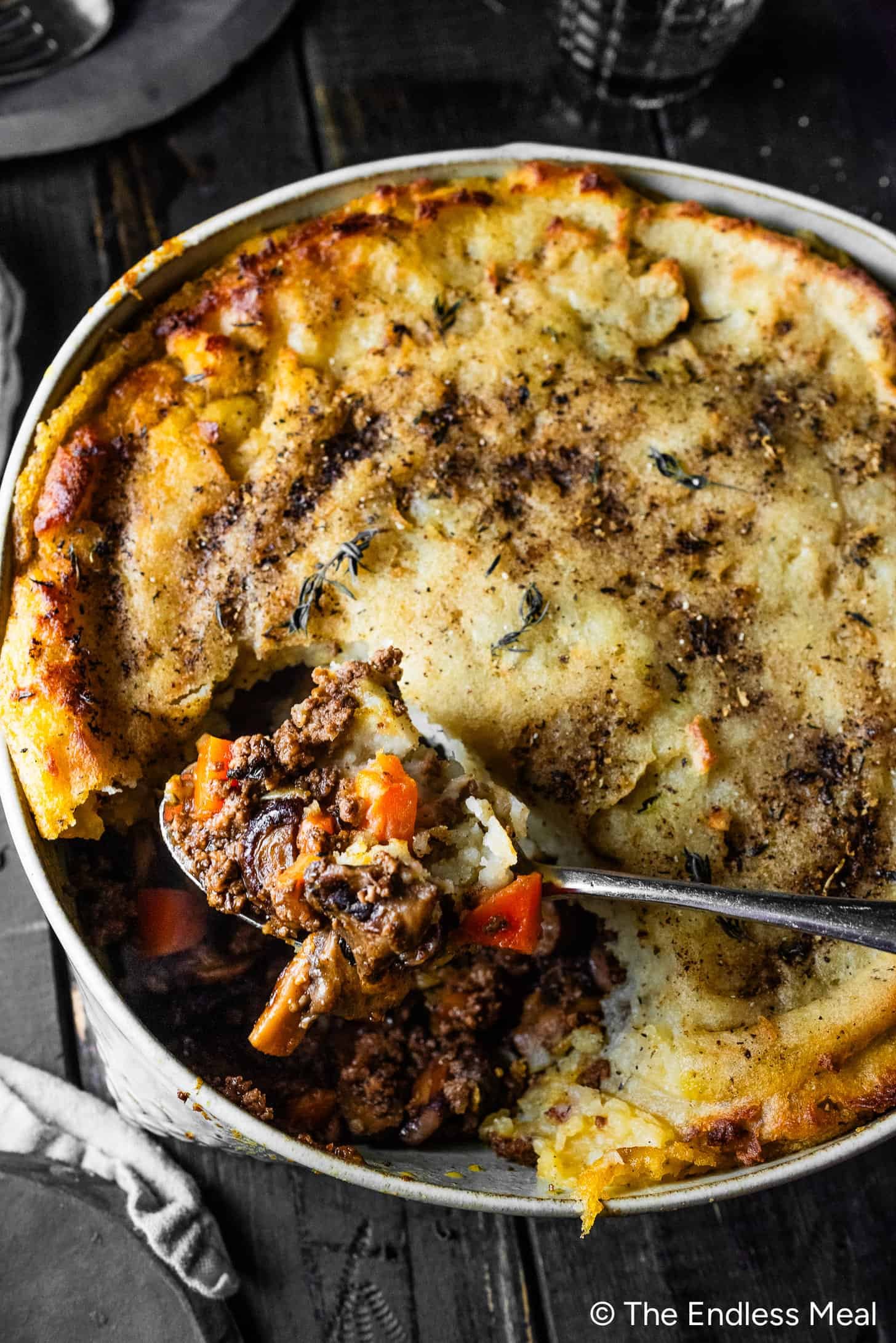 Mushroom Shepherd's Pie with Brown Butter Potatoes - Umami-rich and packed with flavor, this mushroom mixture is layered with lots of veggies and topped off with the most delicious creamy brown butter mashed potatoes.